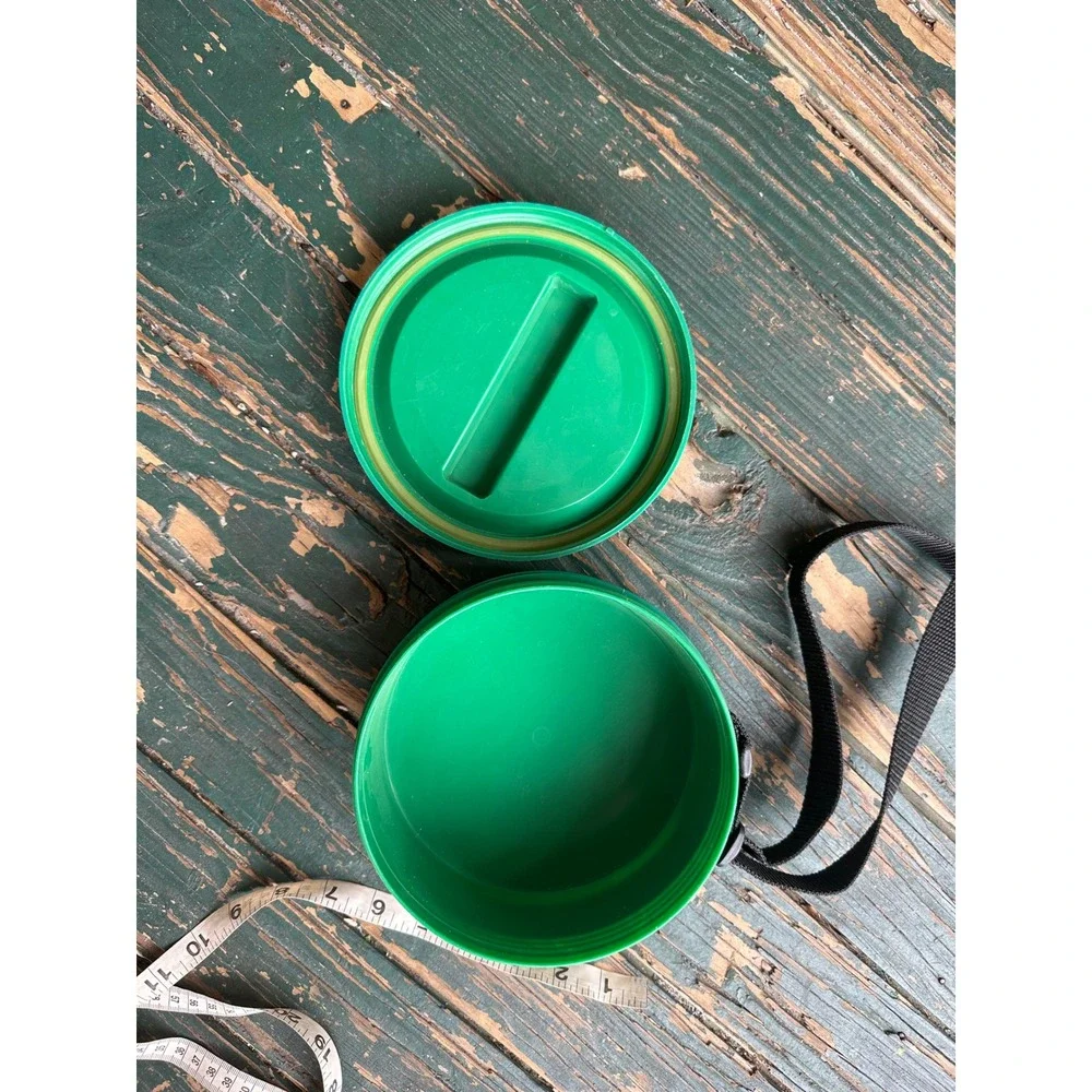 Green Plastic Round Storage Canister with Carrying Strap and Screw Lid
